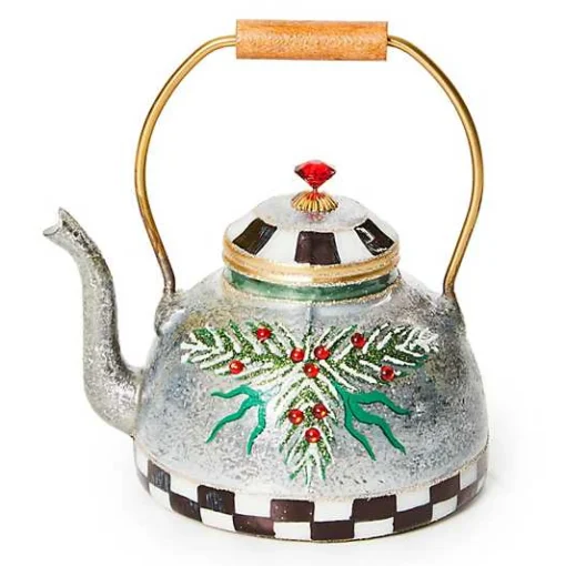 Farmhouse Holiday Tea Kettle Glass Ornament