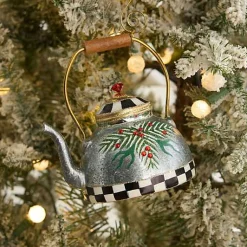Farmhouse Holiday Tea Kettle Glass Ornament