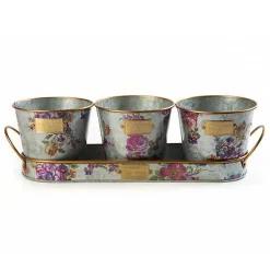Flower Market Galvanized Herb Pots with Tray, Set of 3