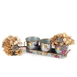 Flower Market Galvanized Herb Pots with Tray, Set of 3
