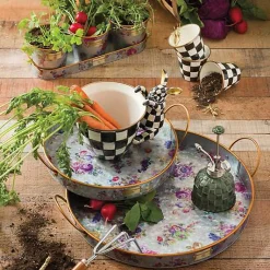 Flower Market Galvanized Herb Pots with Tray, Set of 3