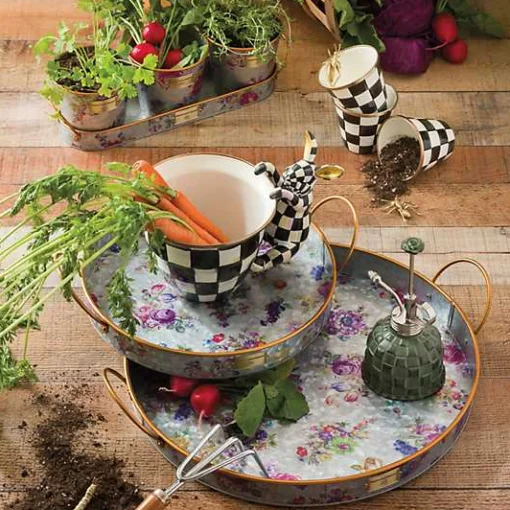 Flower Market Galvanized Herb Pots with Tray, Set of 3
