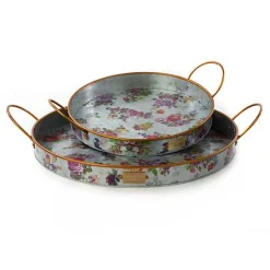 Flower Market Galvanized Serving Trays, Set of 2