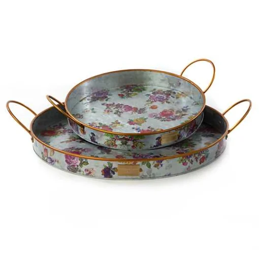 Flower Market Galvanized Serving Trays, Set of 2