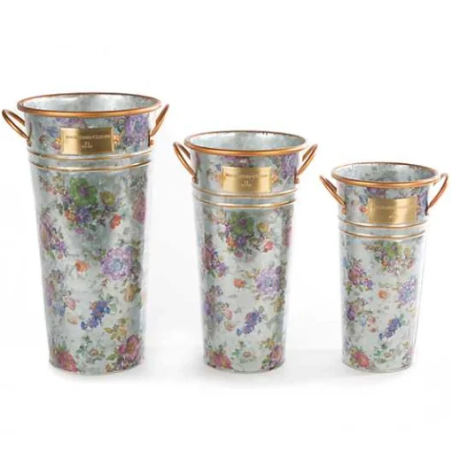 Flower Market Galvanized Flower Buckets, Set of 3