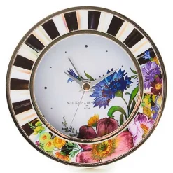 Flower Market Silver Plated Round Desk Clock