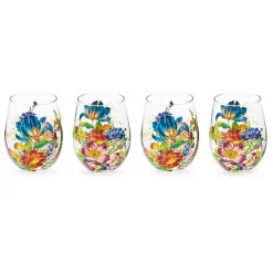 Flower Market Stemless Wine Glass, Set of 4