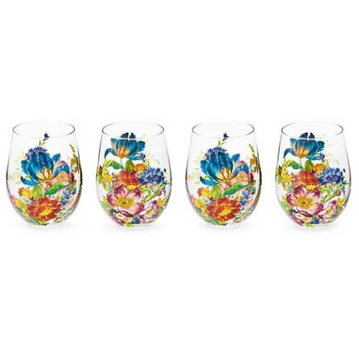 Flower Market Stemless Wine Glass, Set of 4