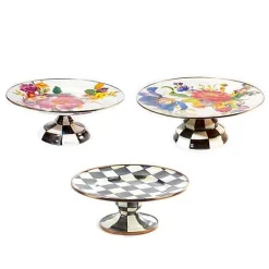 Flower Market White  Courtly Check Pedestal Platter Set
