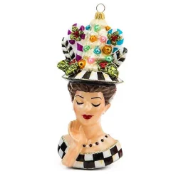 Granny Kitsch Lady Portrait Glass Ornament