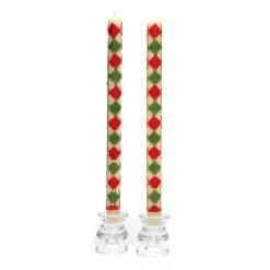 Harlequin Dot Dinner Candles - Red, Green,  Gold - Set of 2