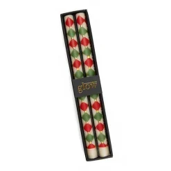 Harlequin Dot Dinner Candles - Red, Green,  Gold - Set of 2