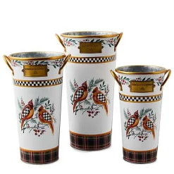 Holiday Cardinal Metal Flower Buckets, Set of 3