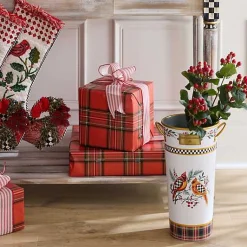 Holiday Cardinal Metal Flower Buckets, Set of 3