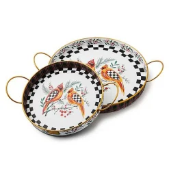 Holiday Cardinal Round Metal Serving Trays, Set of 2