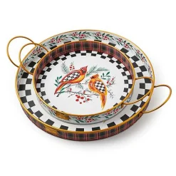 Holiday Cardinal Round Metal Serving Trays, Set of 2