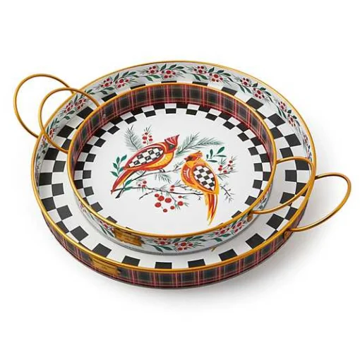 Holiday Cardinal Round Metal Serving Trays, Set of 2