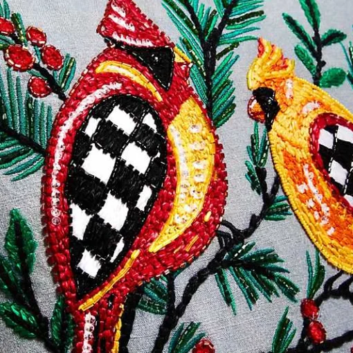 Holiday Cardinals 14 x 16 Beaded Pillow