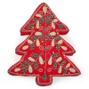 Holiday Red Tree Shaped Embroidered Throw Pillow