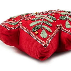 Holiday Red Tree Shaped Embroidered Throw Pillow