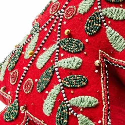 Holiday Red Tree Shaped Embroidered Throw Pillow