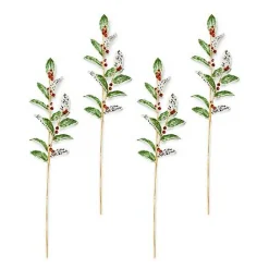 Holly Beaded Spray Stem, Set of 4