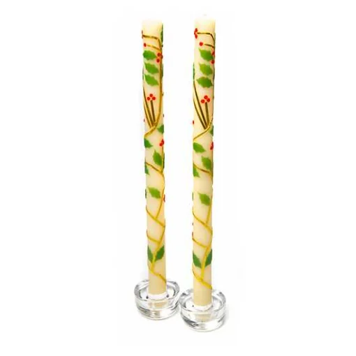 Holly Dinner Candles, Set of 2