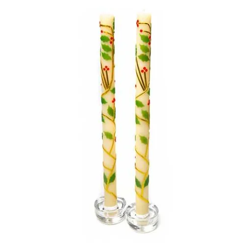 Holly Dinner Candles, Set of 2
