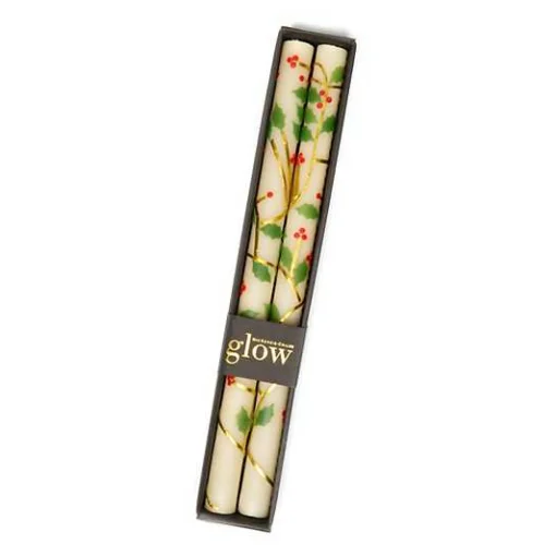 Holly Dinner Candles, Set of 2