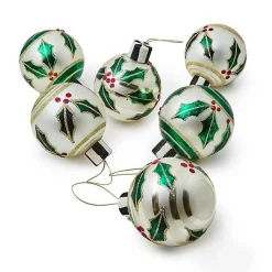 Holly Leaf Glass Ball Ornaments, Set of 6