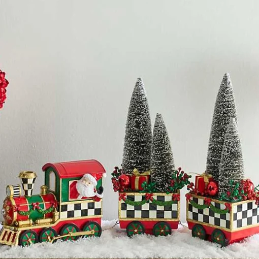 Illuminated Bottle Brush Train Arrangement
