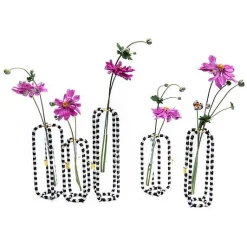 Interlocking Black  White Bud Vases, Set of 5