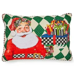 Jolly Holiday Santa with Packages Beaded Lumbar Pillow