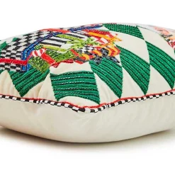 Jolly Holiday Santa with Packages Beaded Lumbar Pillow