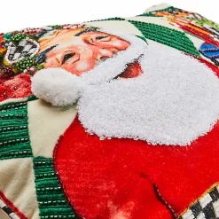 Jolly Holiday Santa with Packages Beaded Lumbar Pillow