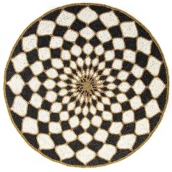 Kaleidoscope Black  Ivory Beaded Placemat