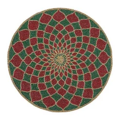 Kaleidoscope Red  Green Beaded Placemat