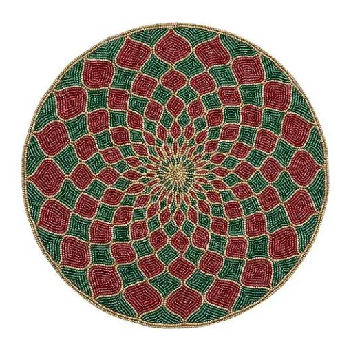 Kaleidoscope Red  Green Beaded Placemat