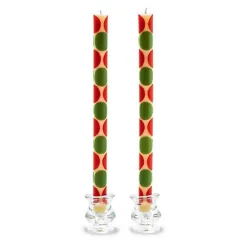 Macrodot Red  Green Dinner Candles, Set of 2