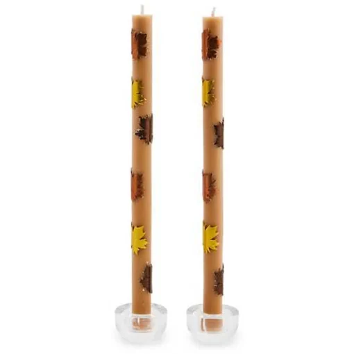 Maple Leaf Brown Dinner Candles, Set of 2