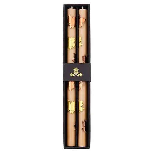 Maple Leaf Brown Dinner Candles, Set of 2