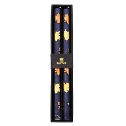 Maple Leaf Navy Dinner Candles, Set of 2