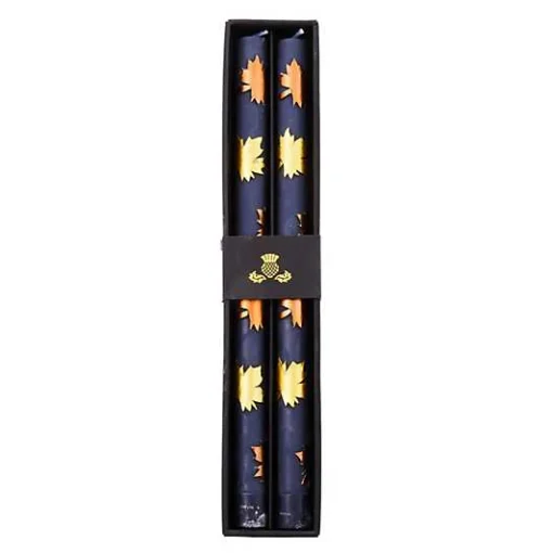 Maple Leaf Navy Dinner Candles, Set of 2