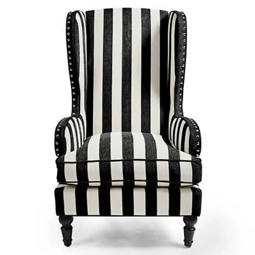 Marquee Black Stripe Chenille Wing Chair