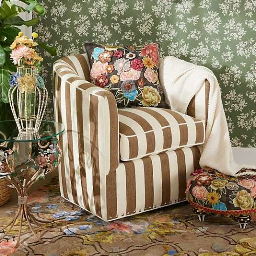 Marquee Brown Stripe Chenille Swivel Chair