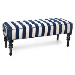 Marquee Navy Stripe Chenille Upholstered Bench