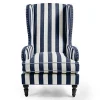 Marquee Navy Stripe Chenille Wing Chair