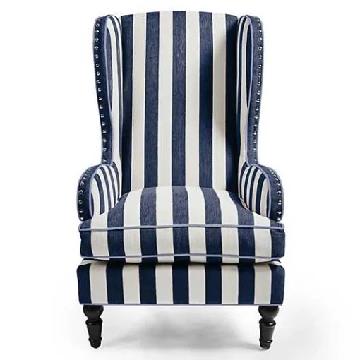 Marquee Navy Stripe Chenille Wing Chair