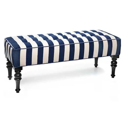 Marquee Navy Stripe Chenille Upholstered Bench