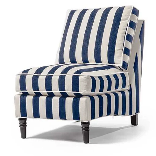 Marquee Navy Stripe Chenille Armless Chair
